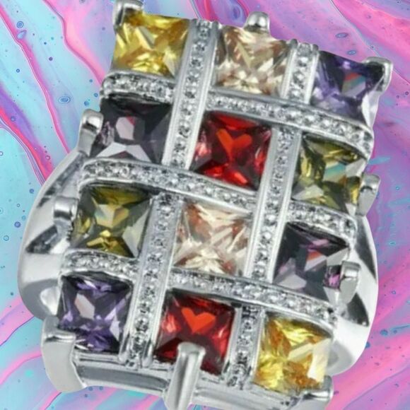 None Jewelry - BEAUTIFUL MULTI-COLOUR  ENGAGEMENT RING FASHION TIC TAC TOE Sizes 6,7,9,10